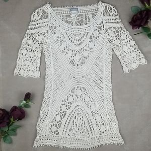 Earthbound Trading Co Boho Crochet Pullover Top S